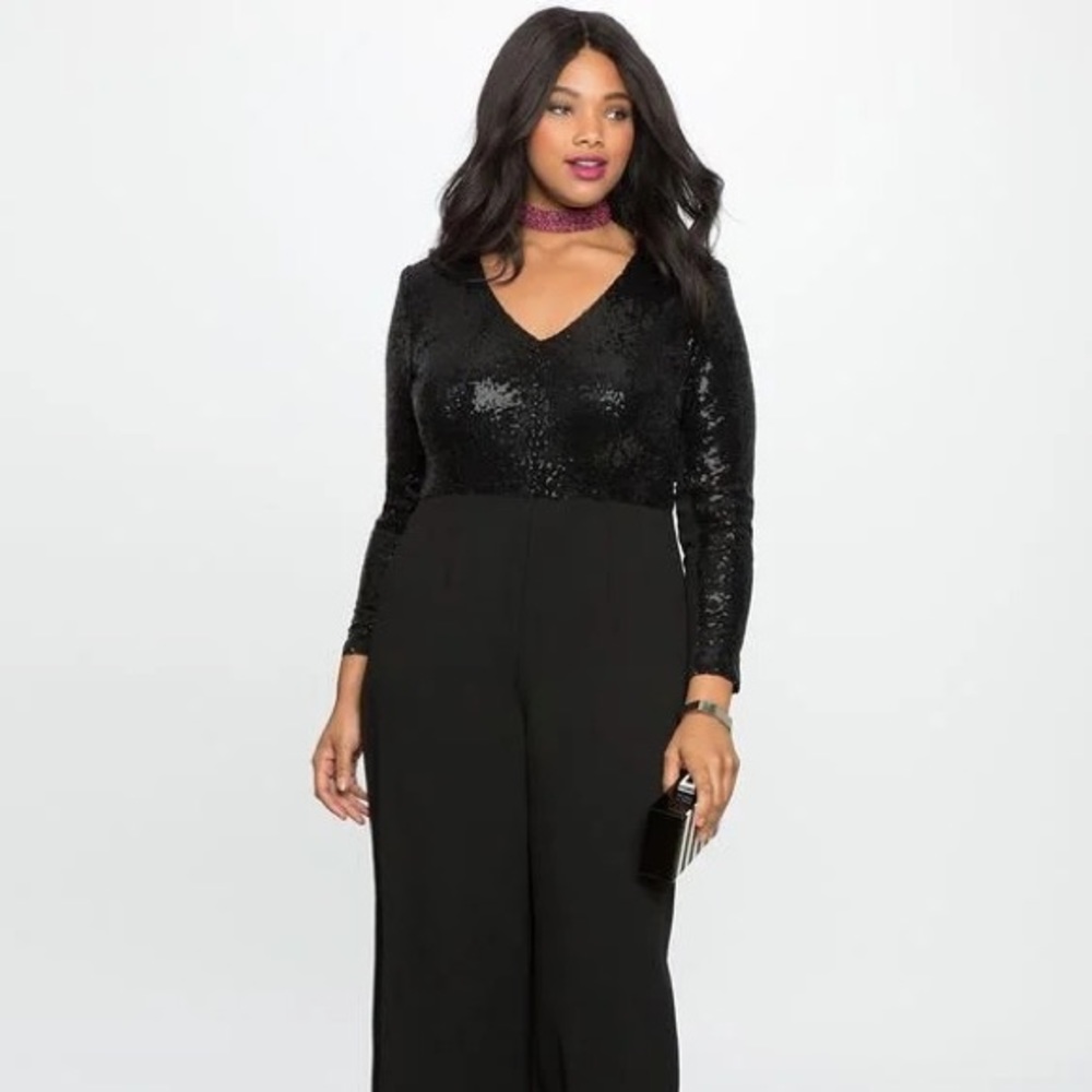 Gorgeous Sequin Jumpsuit Eloquii V-neck wide leg ready for PARTIES! 14-16 NWT
